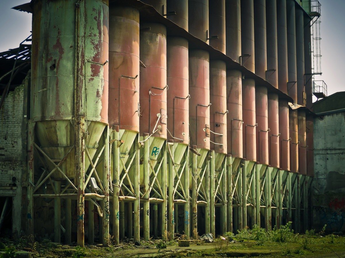broken factory silos